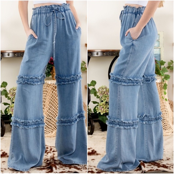 BLUE VELVET Pants - Blue Velvet XL Wide Leg Denim Pants